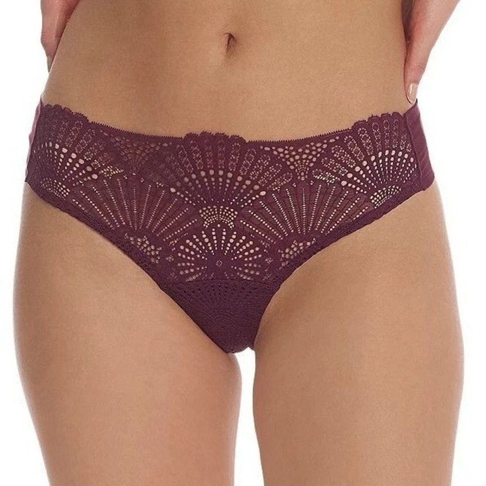 Commando Butter + Lace Thong Pinot Burgundy Geometric Lace Size S/M